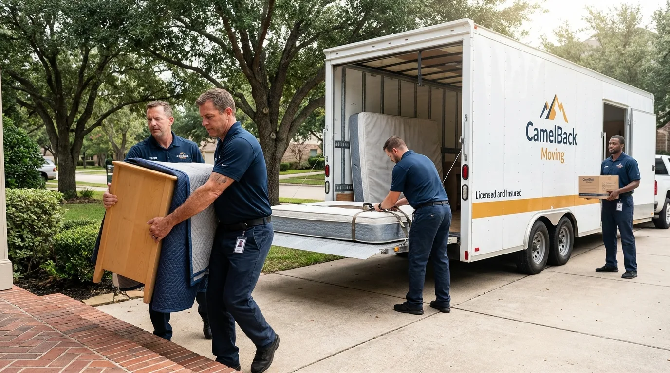 Crew loading residential truck for cross-state move from Tahlequah, OK