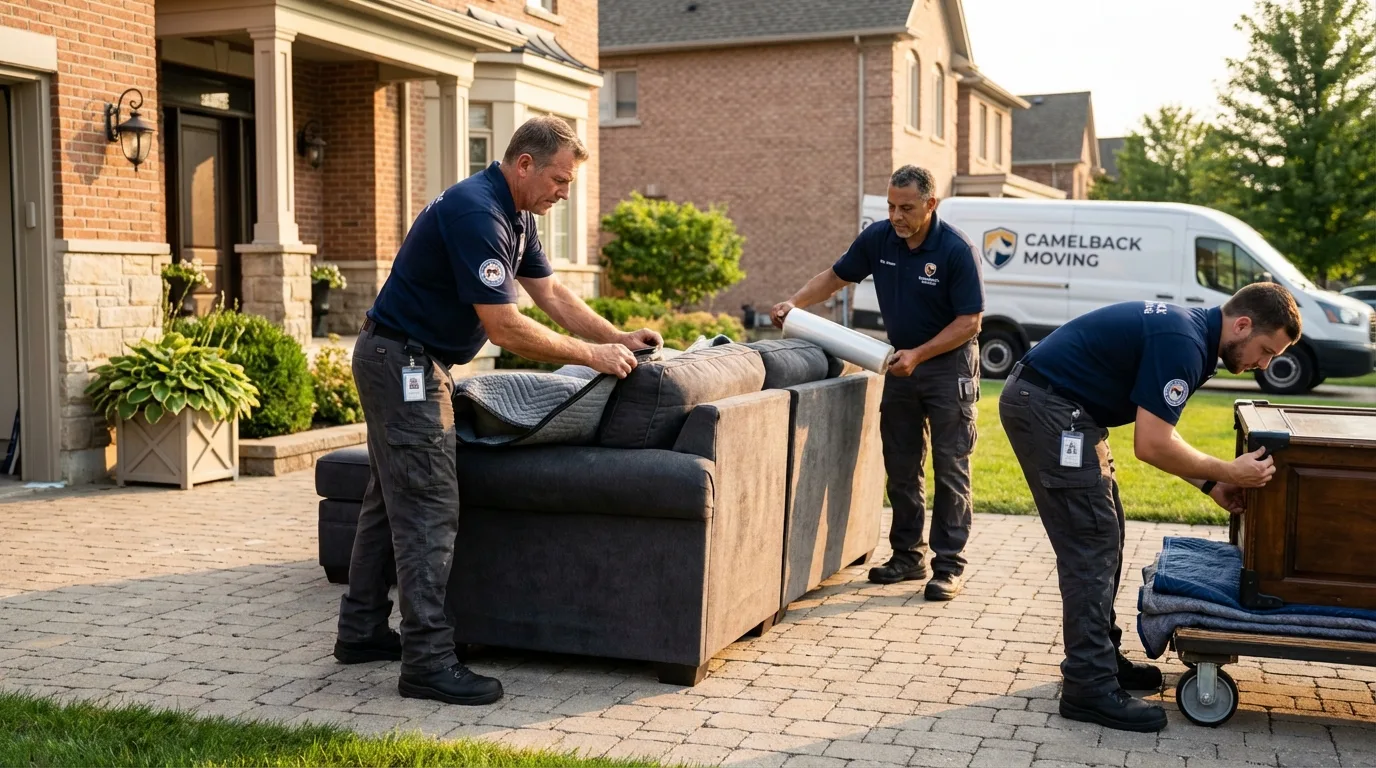 Large estate moving crew wrapping furniture in Tahlequah, OK