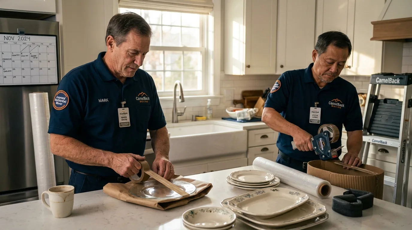 Professional crew packing kitchen dishware in Tahlequah, OK